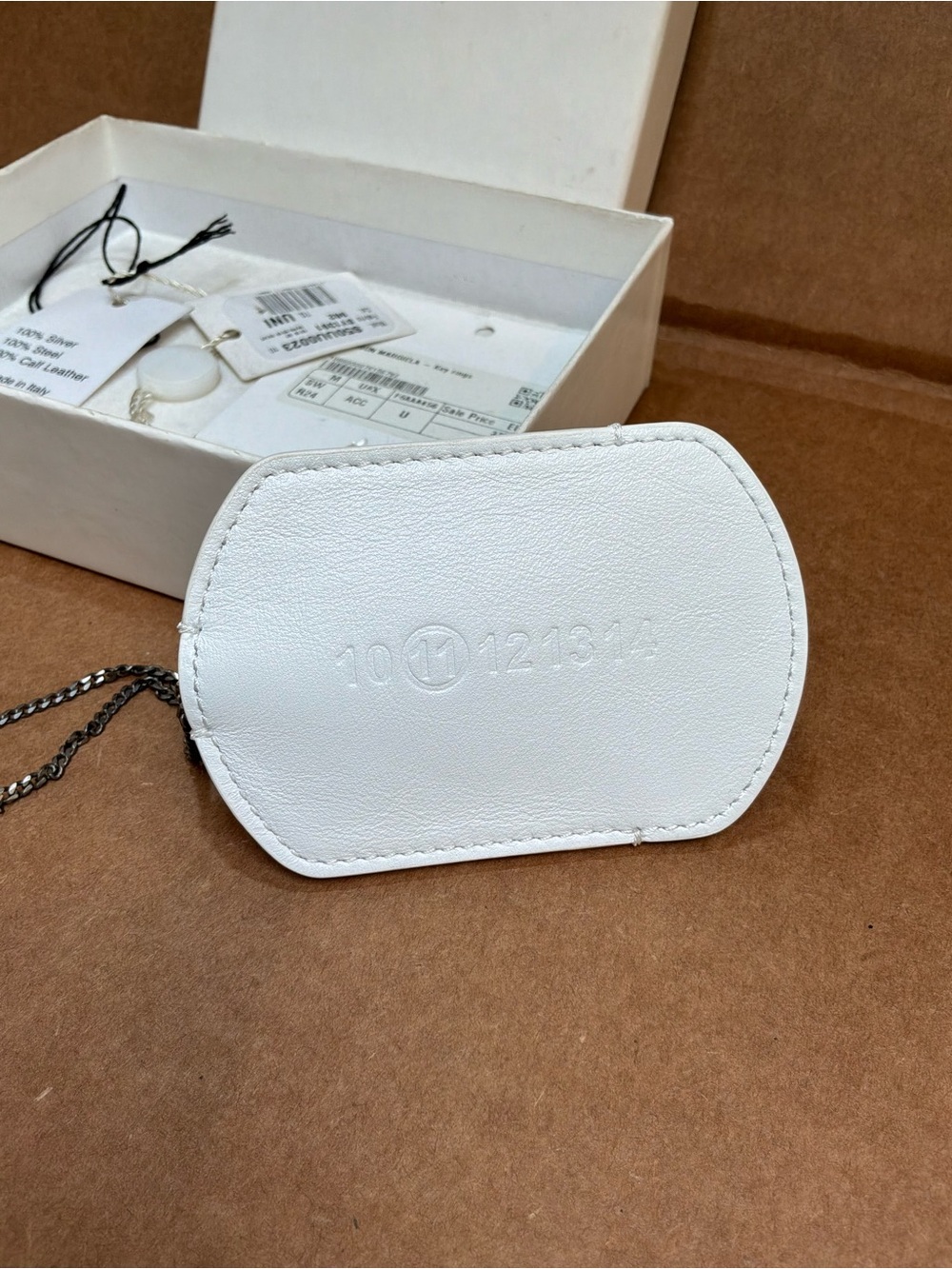 Maison Margiela White Leather Cloche Silver Keychain Necklace
